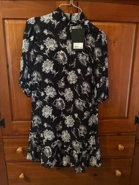 The Kooples Dandy Jacquard floral black and white dress size 1 US small